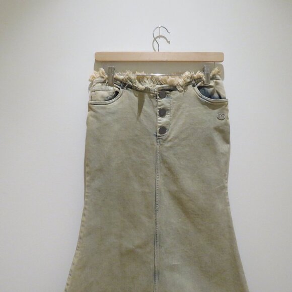 BASIC PLEASURE MODE Dolly Washed Frayed Denim Maxi Skirt Punk Goth Rock Alt NWT - Picture 4 of 16